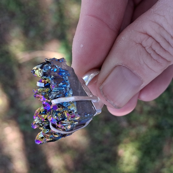 New Titanium Druzy 925 Silver Ring. - Picture 12 of 13